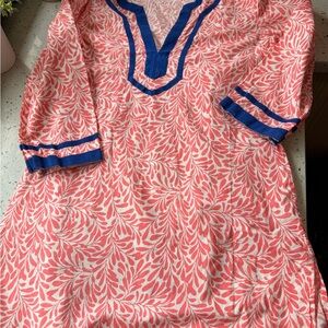 J. Crew Coral and Navy Leaf Pattern Top XS